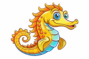 Funny Seahorse Vector Illustration on White Background Cartoons, Clipart, Line Art Design, Funny seahorse vector art on white background, ideal for cartoons, clipart, and line art designs
