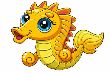 Funny Seahorse Vector Illustration on White Background Cartoons, Clipart, Line Art Design, Funny seahorse vector art on white background, ideal for cartoons, clipart, and line art designs