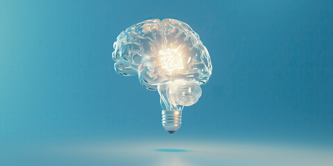 A lightbulb shaped like a brain with lit element. Generative AI