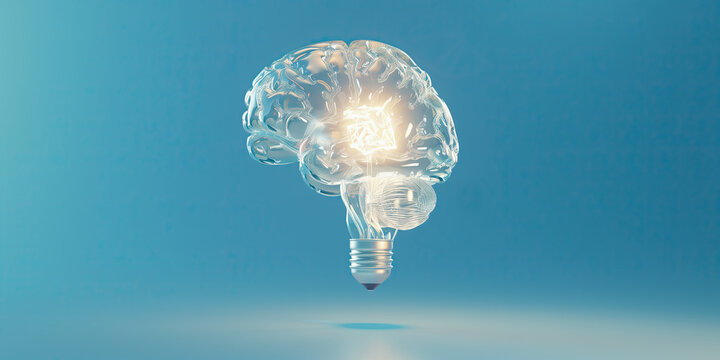 A lightbulb shaped like a brain with lit element. Generative AI