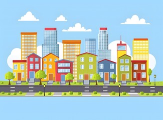 Obraz premium Colorful Cityscape Illustration With Buildings