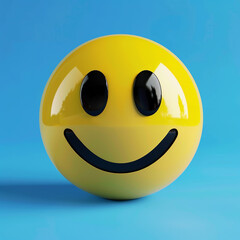 Fototapeta premium Shiny Yellow Smiley Face Emoticon on Blue Background