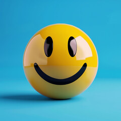 Naklejka premium Shiny Yellow Smiley Face Emoticon on Blue Background