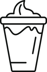 Line drawing of a plastic cup full of melting ice cream under the summer sun
