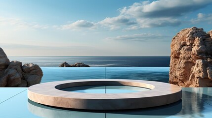 Obraz premium a circular pool with a rock formation in the background