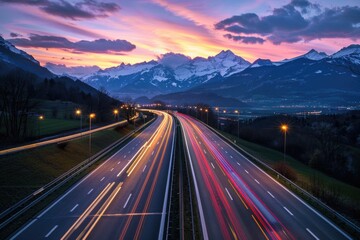 Highway scene with mountains in the distance