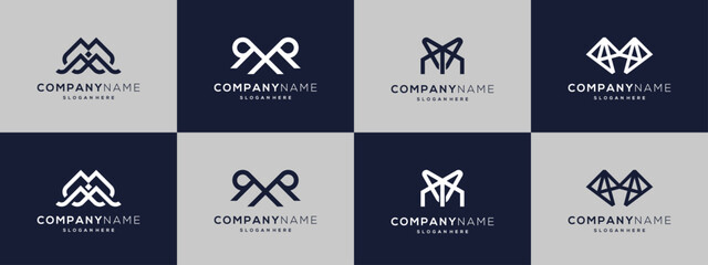 Collection of modern letter M striped logo vector ideas. Minimalist design based icon template.