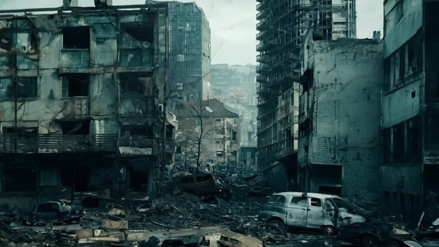 Desolate Urban Ruins of Post-Apocalyptic City.