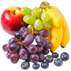 [Transparent Background PNG]Fresh Fruit Collection: Apples, Bananas, Grapes, and Blueberries