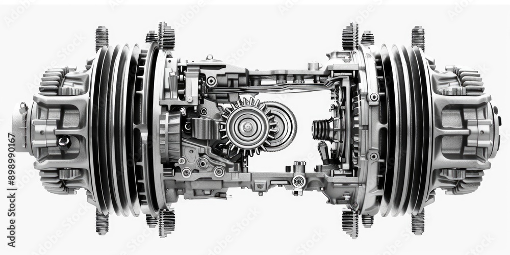 Aufkleber a detailed view of an engine's components on a white surface, ideal for illustrating technical topic