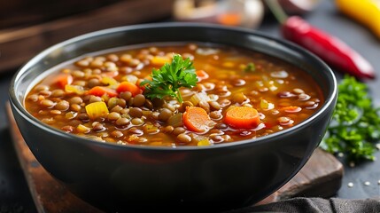 Lentil soup with chickpeas and tomatoes