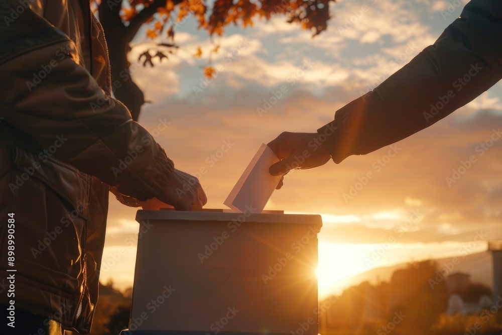 Poster A person placing a sheet of paper into a file box
