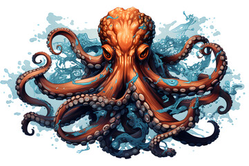 Obraz premium vintage style illustrated octopus, octopus illustration vintage vibe