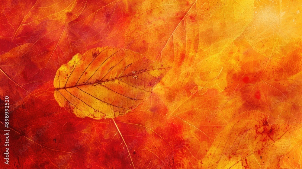Poster a single yellow leaf sits on a bright red background, creating a bold and eye-catching composition