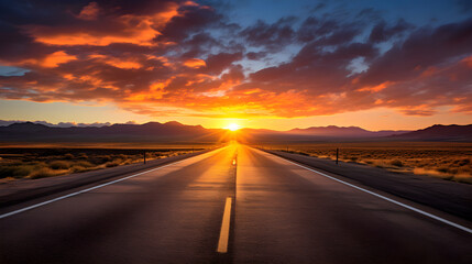 Endless Journey: A Never-ending Road Stretched out into the Dusk and Dawn Horizon