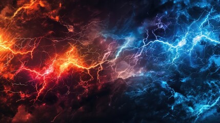 Fototapeta premium Fiery and Icy Lightning Clash