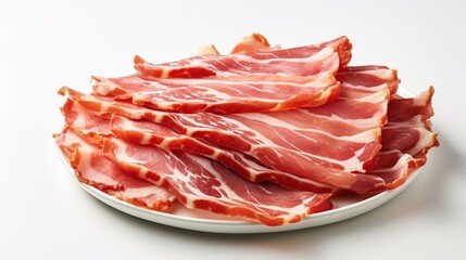 Obraz premium Strips of Raw Bacon on a White Plate