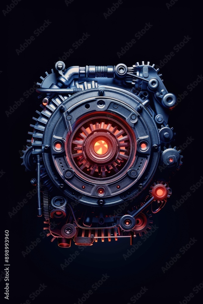 Poster A detailed view of a machine with a dark background, great for highlighting technical details or adding contrast to your design