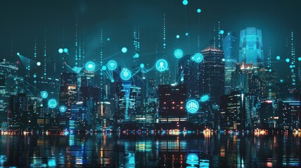 Naklejka premium Smart City Network: A Connected Urban Landscape