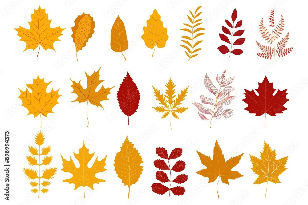 Poster A collection of colorful leaves against a clean white background, perfect for using as a texture or design element