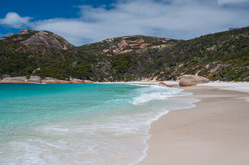 The pristine beauty of Two Peoples Bay, Australia. Turquoise waters, white sandy beaches, and rugged landscapes make it a perfect escape for nature lovers and adventure seekers.