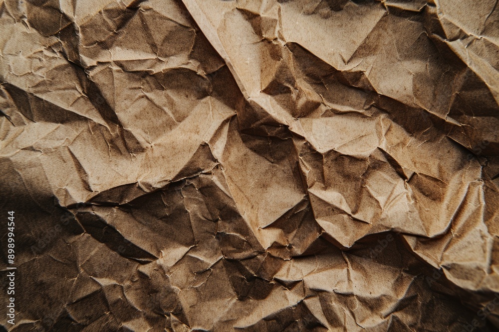 Poster a close-up shot of a piece of brown paper with texture and folds visible