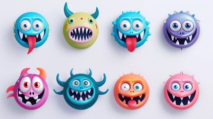 A collection of colorful creatures on a clean background