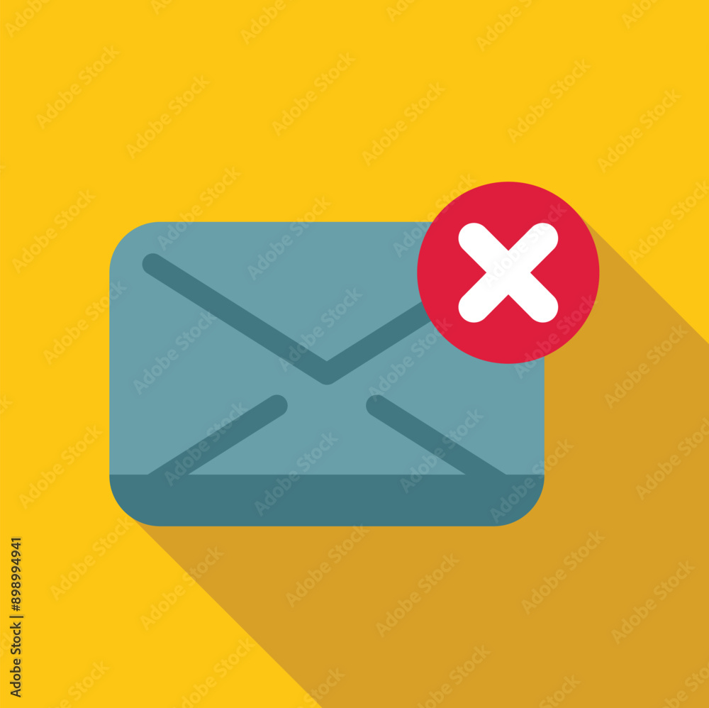 Poster closed mail envelope showing rejected message with red cross mark on yellow background