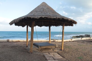umbrellas on the beach in a sunny day