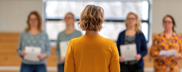 Group of volunteers being recognized and appreciated with certificates and applause at a corporate volunteer appreciation event or community recognition ceremony