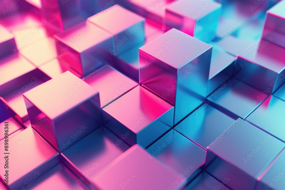 Poster A collection of pink and blue cubes stacked on top of each other, providing a unique and playful visual display