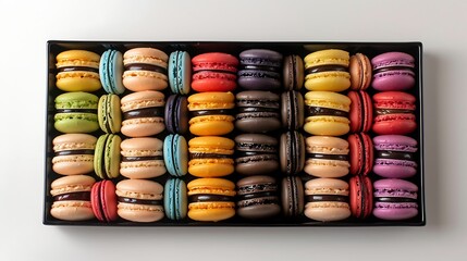 Colorful macaroons in a tray