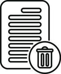 Line icon of a digital document with text lines, being moved to the trash bin