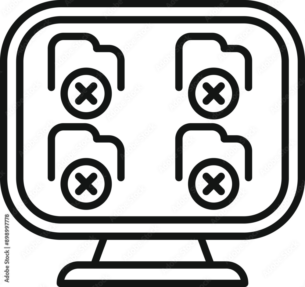 Fototapete Line icon representing a computer screen displaying multiple folders with errors, suggesting data loss or corruption