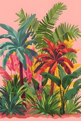 Tropical Rainforest Illustration with Vibrant Colors