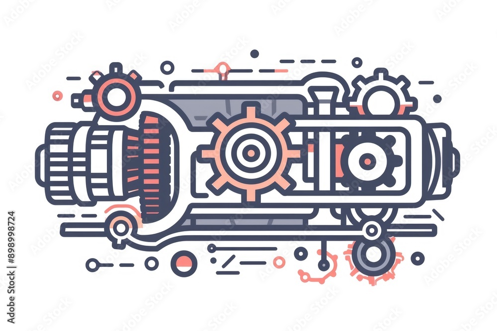 Poster A mechanical device with rotating gears and gears attached