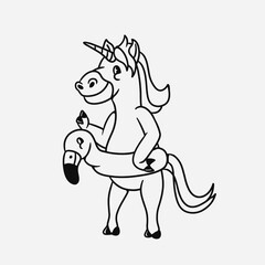 mascot unicorn with summer outfit good for coloring book, doodles, kids education, etc