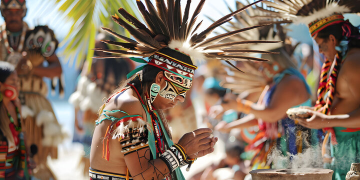 Povos ind&iacute;genas realizando um ritual cultural