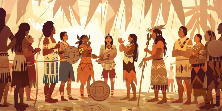 Povos ind&iacute;genas realizando um ritual cultural