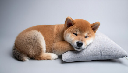 Sleeping Shiba Inu Puppy on Pillow