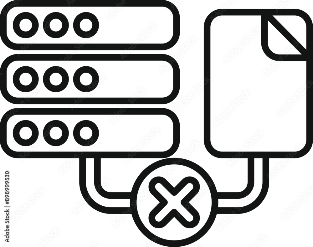 Poster icon of a data server not connecting to a file, showing the concept of data loss