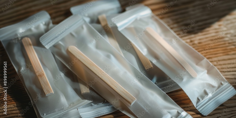 Aufkleber a collection of toothbrushes arranged on a wooden surface, ready for use or display