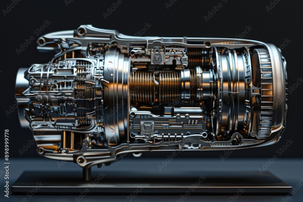 Poster close up shot of a jet engine on a stand