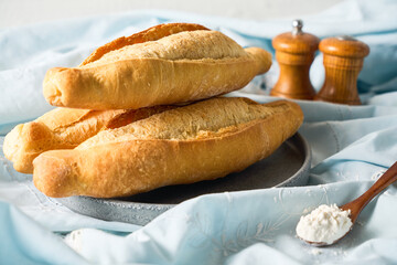 Freshly Baked Bolillo Bread from mexico, used to accompany food and to prepare Tortas.