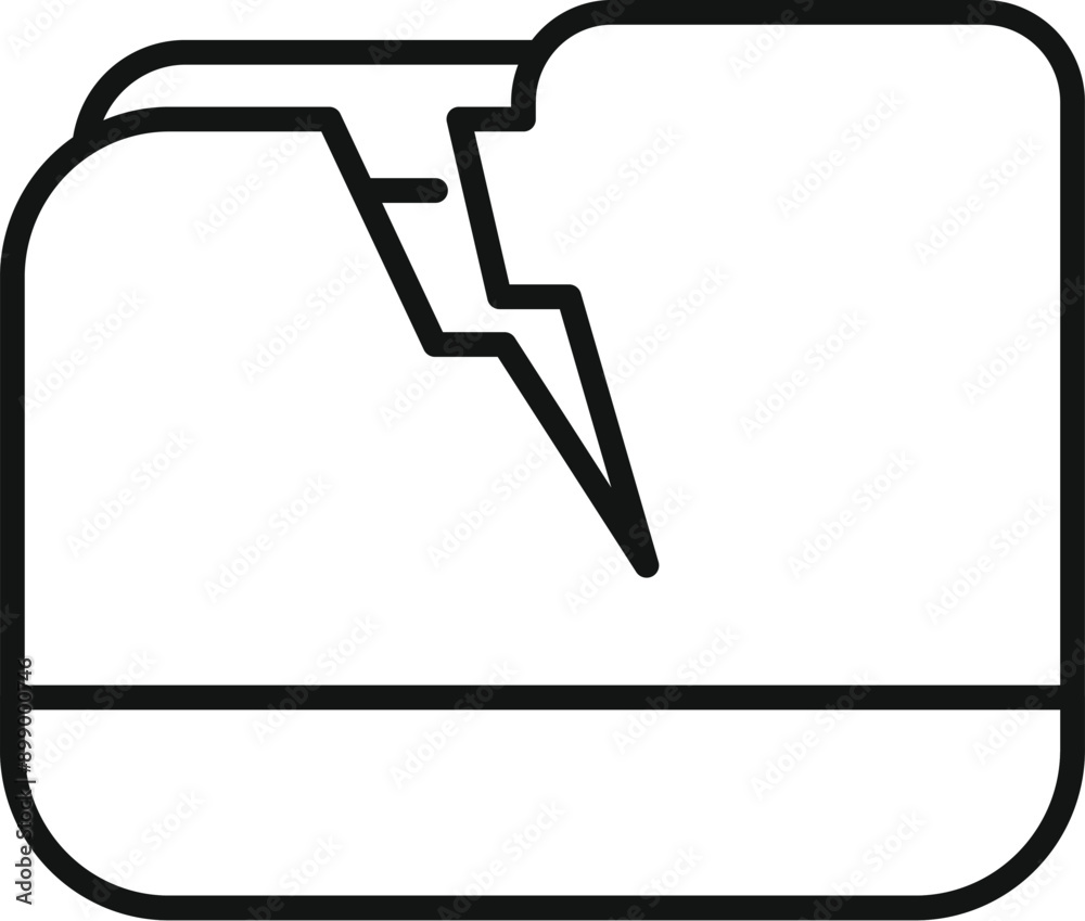 Poster simple open folder icon is breaking apart with a lightning bolt, representing data loss or corruptio