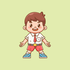 Cute happy boy Indonesian student elementary school kawaii chibi character mascot illustration