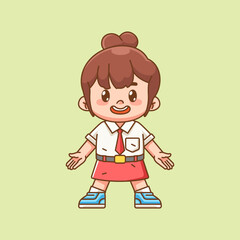 Cute happy girl Indonesian student elementary school kawaii chibi character mascot illustration