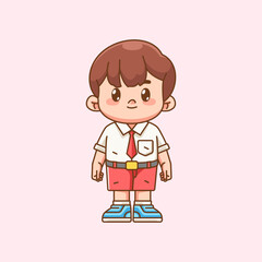 Cute boy Indonesian student elementary school stand kawaii chibi character mascot illustration
