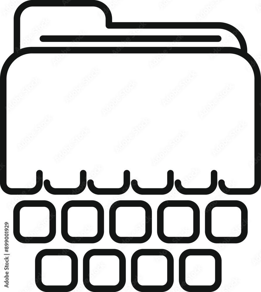 Poster line art icon of a file folder digitally connected to a computer keyboard, representing digital data