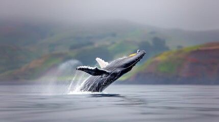 Fototapeta premium Majestic Humpback Whale Leaps Out of the Water
